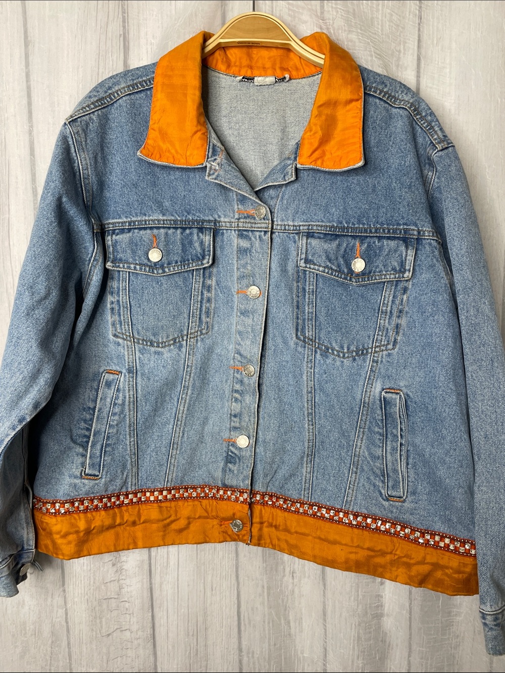 Vintage Adriana Sport Denim Jacket with Orange Trim - Women's Casual Coat.